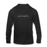 Load image into Gallery viewer, grow through life. (WHTE) Unisex Tri-Blend Long sleeve Hooded Shirt - heather black
