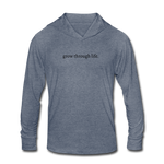 Load image into Gallery viewer, grow through life. Unisex Tri-Blend Long sleeve Hooded Shirt - heather blue
