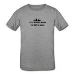 Load image into Gallery viewer, let&#39;s wander where the WiFi is weak. KIDS Tri-Blend T-Shirt (Bella + Canvas) - heather gray
