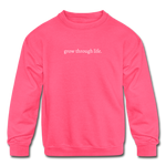 Load image into Gallery viewer, grow through life. Kids&#39; Crewneck Sweatshirt - neon pink
